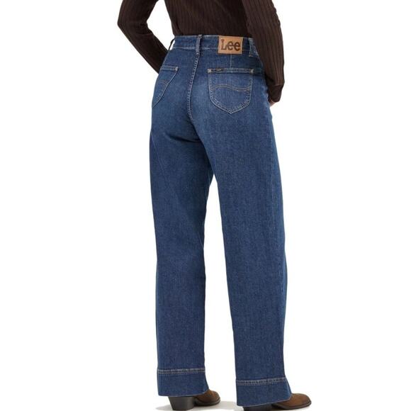 New! LEE Jeans Wide Leg Trousers Pants 12 Inner Strength High Rise Straight Dark - Picture 2 of 16
